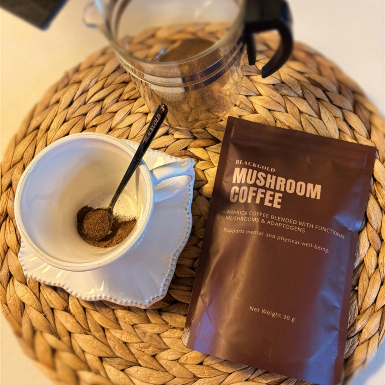 Blackgold Coffee + 2 Free Mushroom Gummies + Free Spoon