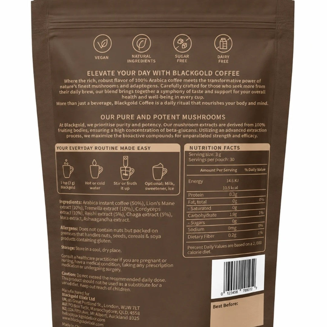 Blackgold Coffee + 2 Free Mushroom Gummies + Free Spoon